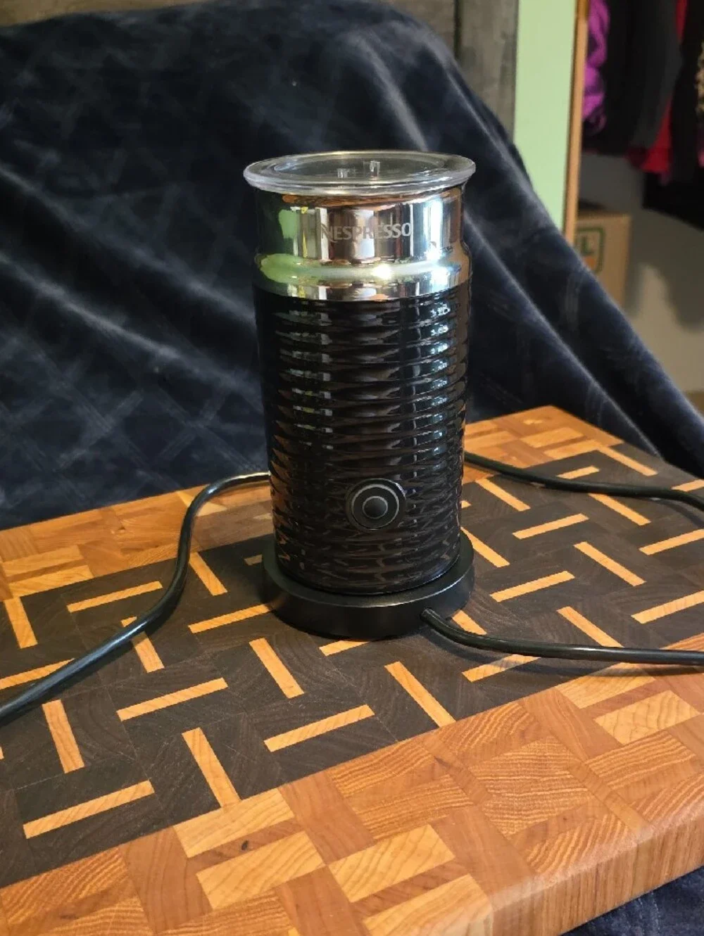 Nespresso Black Electric Milk Frother with Chrome Lid
